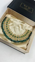 Tazkiya Real Emerald and Real Pearls Necklace set