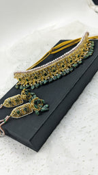 Rukhsana Choker set in Real Emerald and Real Pearls