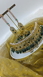 Rukhsana Choker set in Real Emerald and Real Pearls