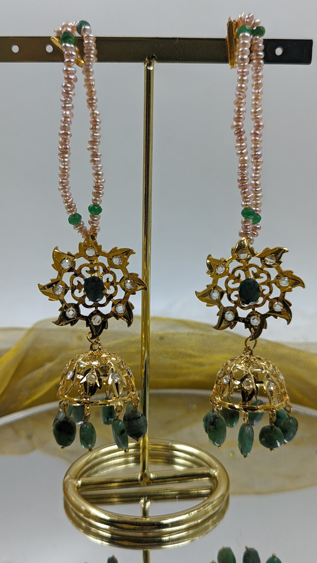 Rukhsana Choker set in Real Emerald and Real Pearls