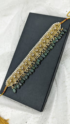 Vaima Choker set in Real Emerald and Real Pearls