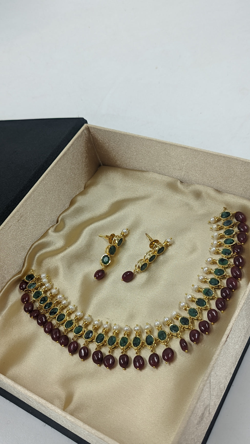 Mehrish Necklace Set in Real Ruby, Emerald & Real Pearls