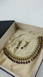 Mehrish Necklace Set in Real Ruby, Emerald & Real Pearls