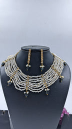 Shaiza Necklace set in Real Emerald and natural raw real pearls