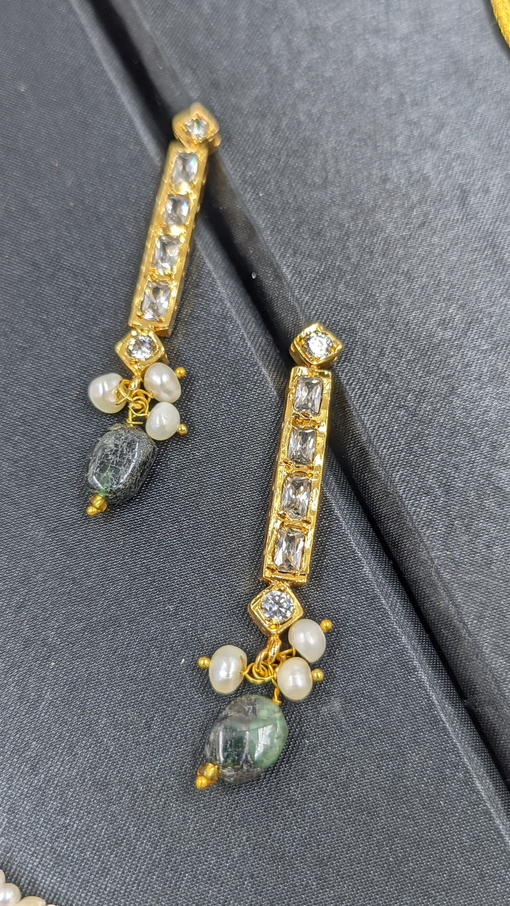 Shaiza Necklace set in Real Emerald and natural raw real pearls