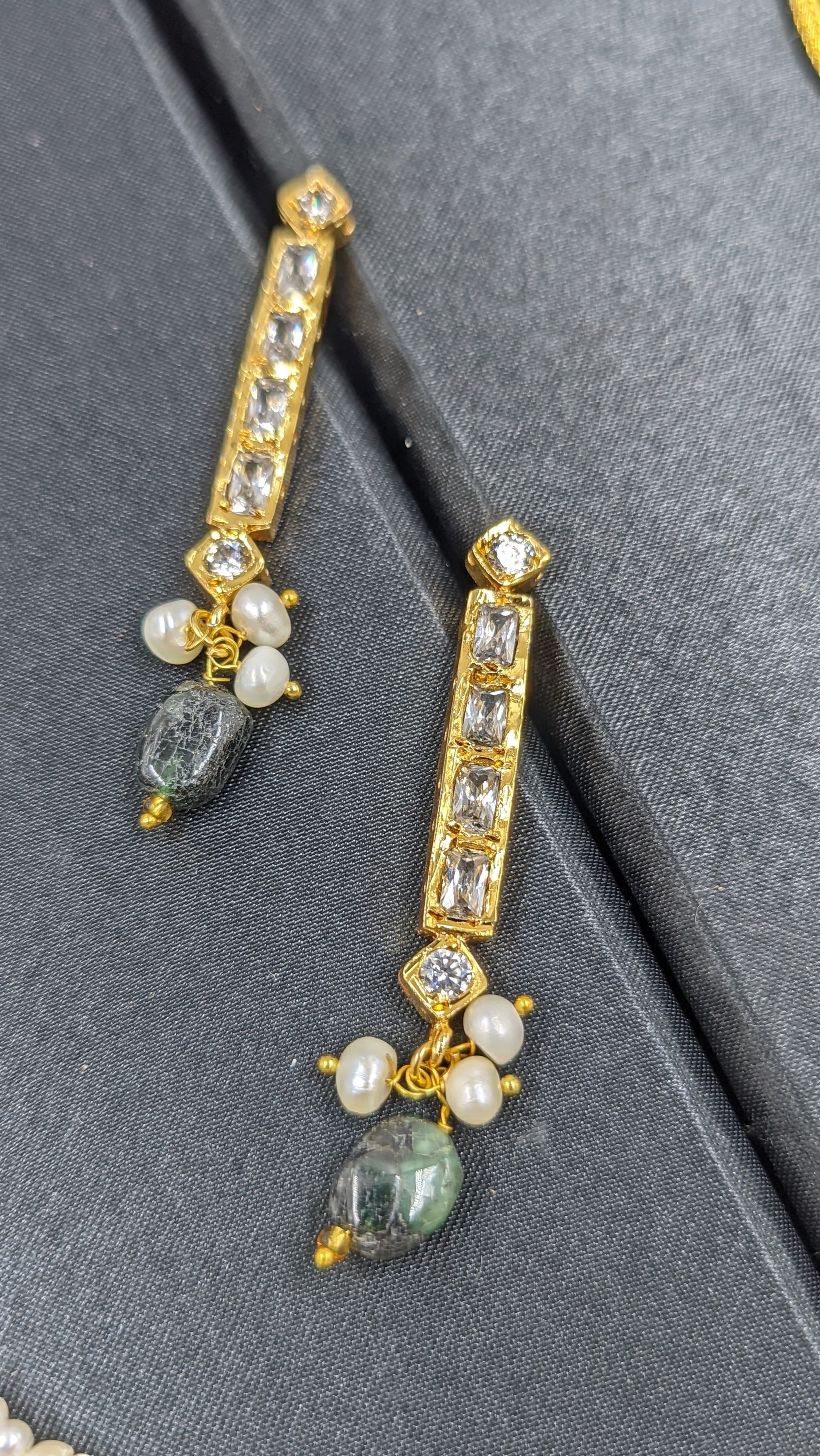 Shaiza Necklace set in Real Emerald and natural raw real pearls