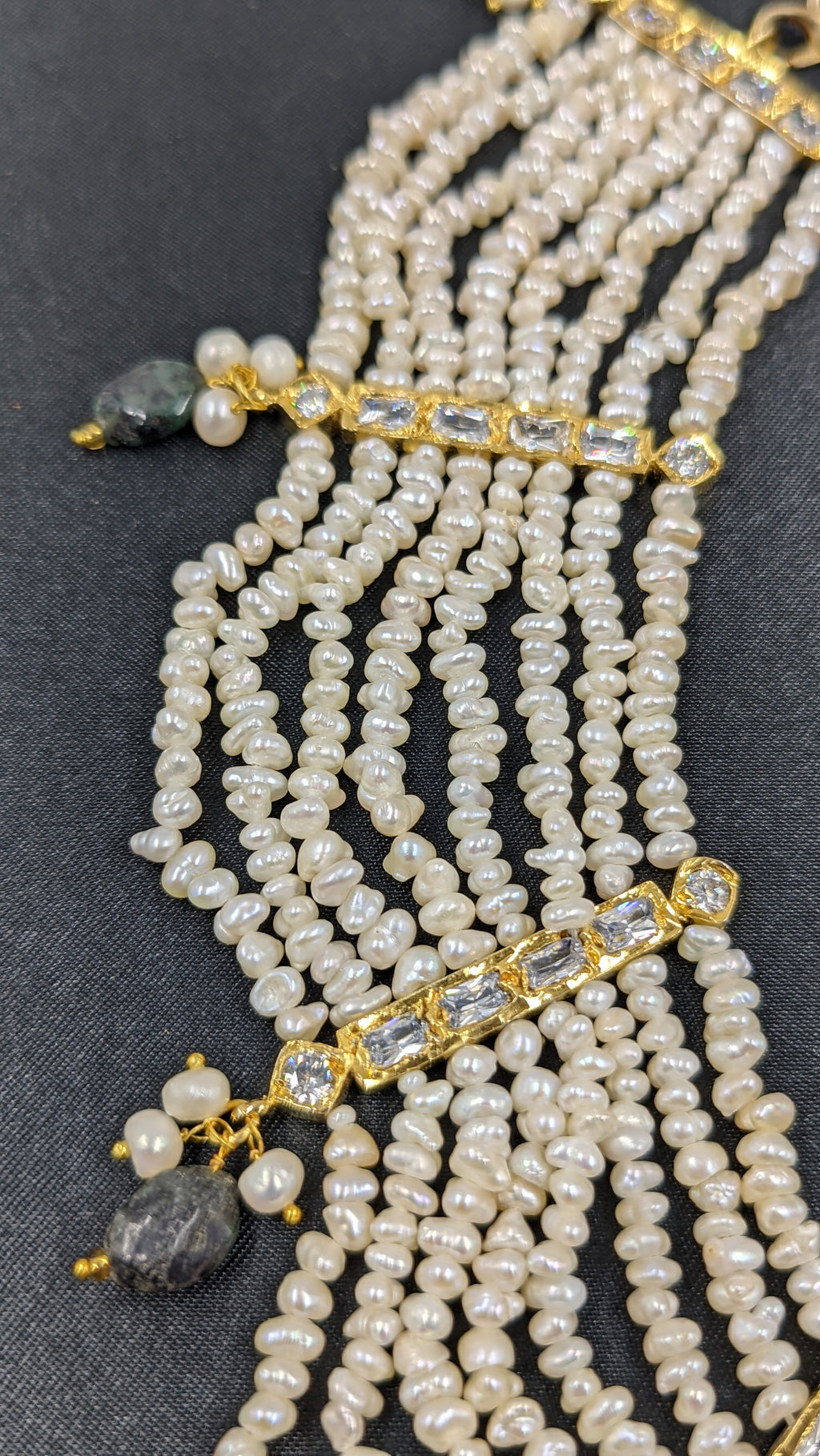 Shaiza Necklace set in Real Emerald and natural raw real pearls