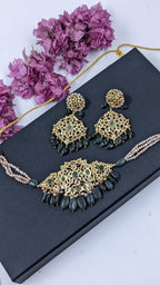 Minha Chokar in Real Emerald and antique nude pink Real Pearls