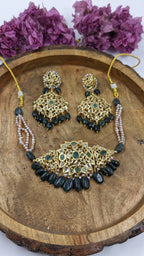 Minha Chokar in Real Emerald and antique nude pink Real Pearls