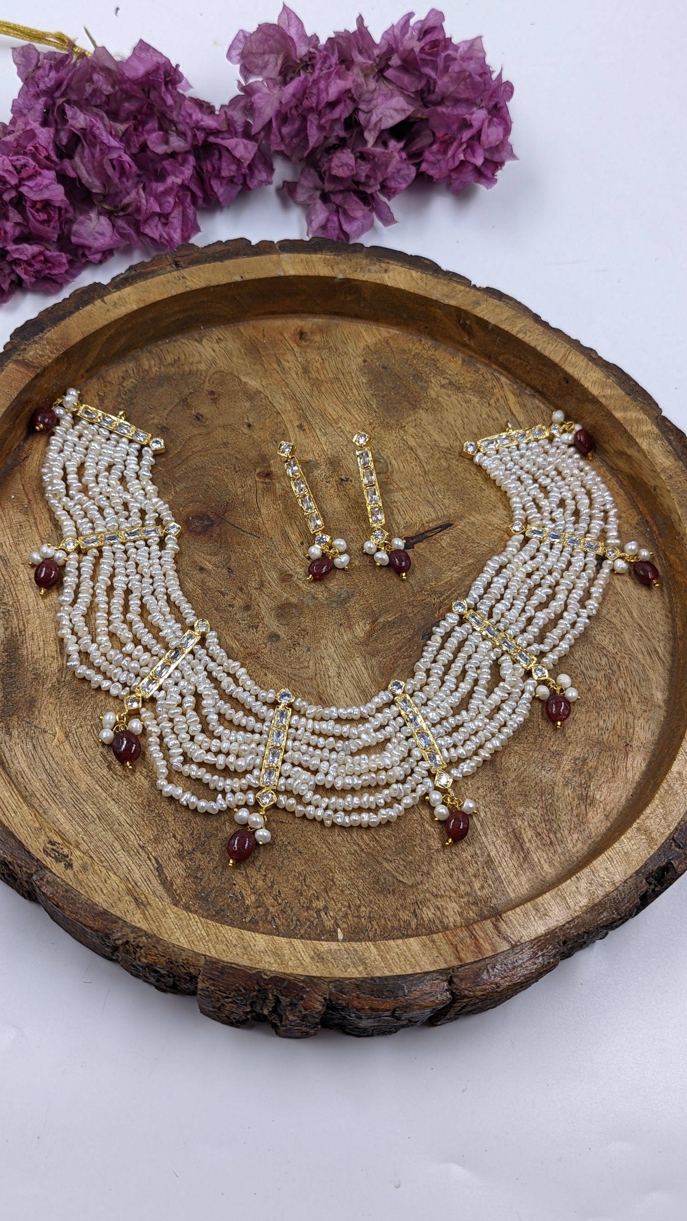 Shaiza Necklace set in Real Ruby and natural raw real pearls