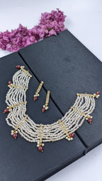 Shaiza Necklace set in Real Ruby and natural raw real pearls
