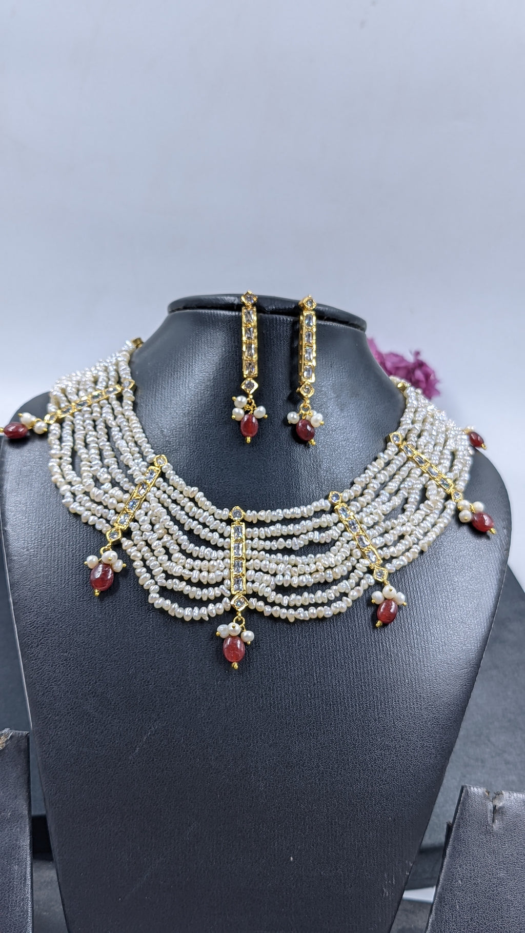 Shaiza Necklace set in Real Ruby and natural raw real pearls
