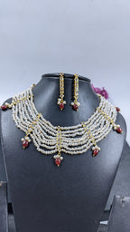 Shaiza Necklace set in Real Ruby and natural raw real pearls