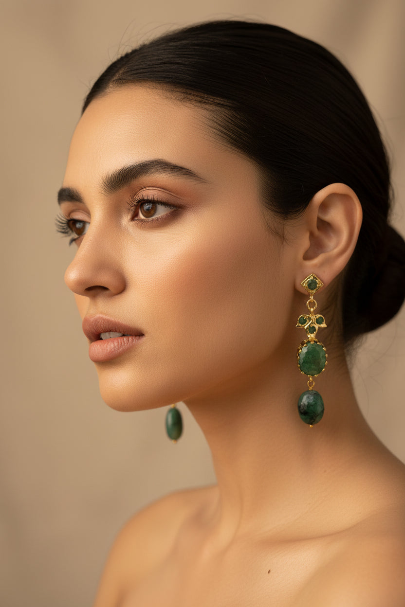 Nayaab Real Emerald Earrings