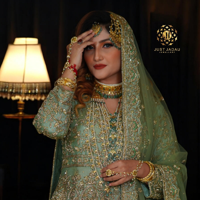 Shafaq Bridal Set in Real Pearls and Real Emerald