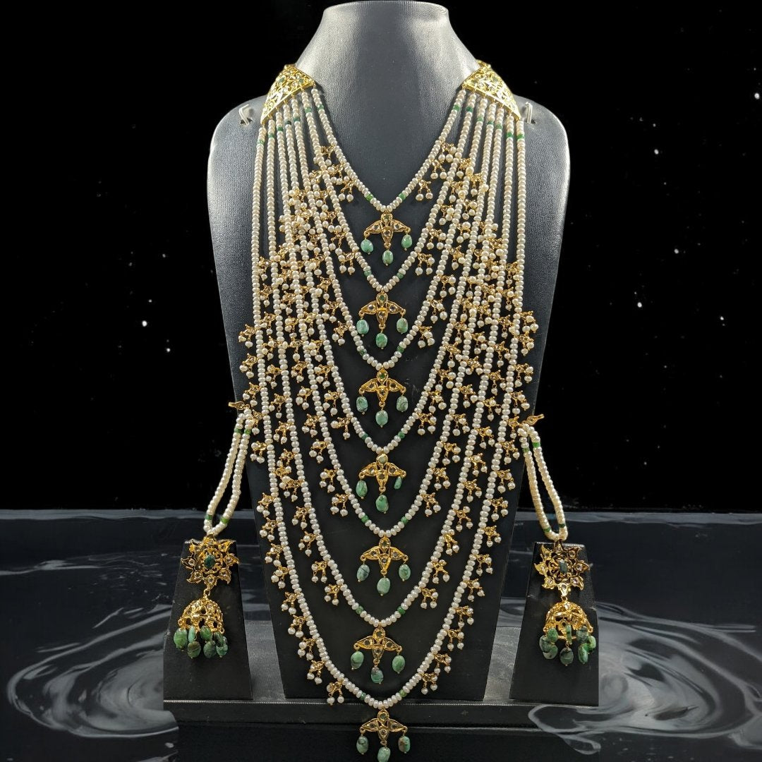 Shafaq Heavy Satlada  in Real Emerald/ Real Ruby n Real Pearls