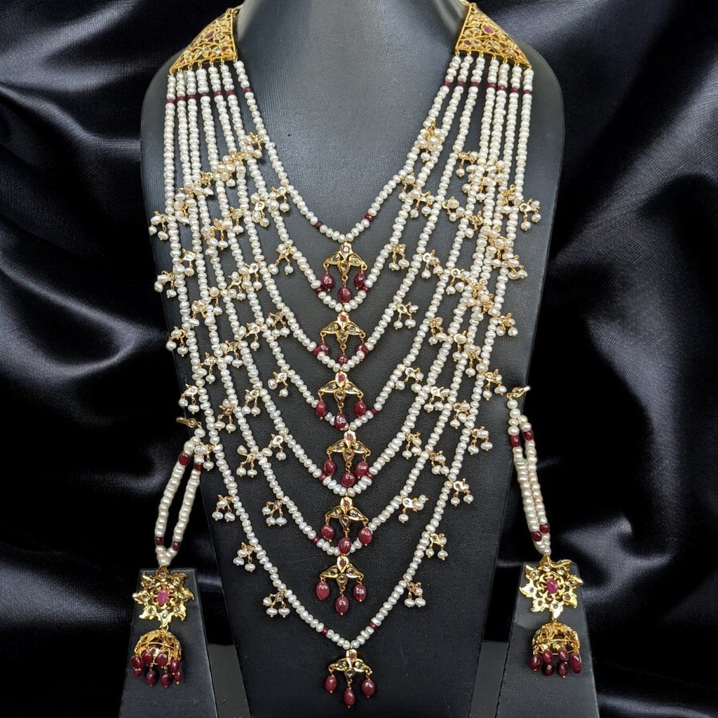 Shafaq Heavy Satlada  in Real Emerald/ Real Ruby n Real Pearls
