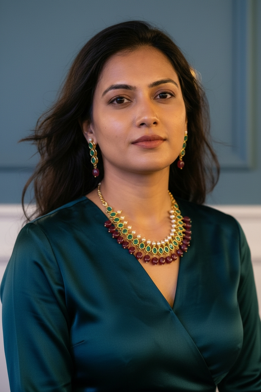 Mehrish Necklace Set in Real Ruby, Emerald & Real Pearls