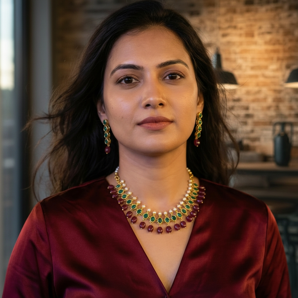 Mehrish Necklace Set in Real Ruby, Emerald & Real Pearls