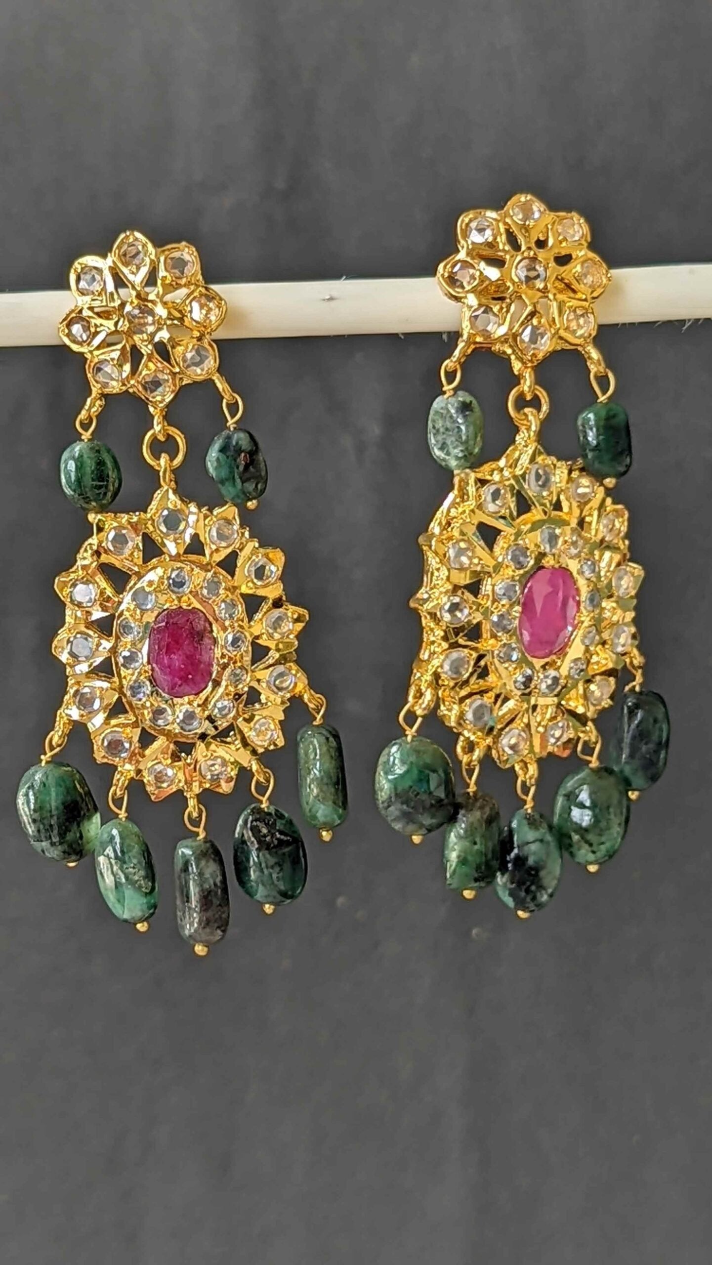 Rifa Earrings in Real Emerald n Real Ruby