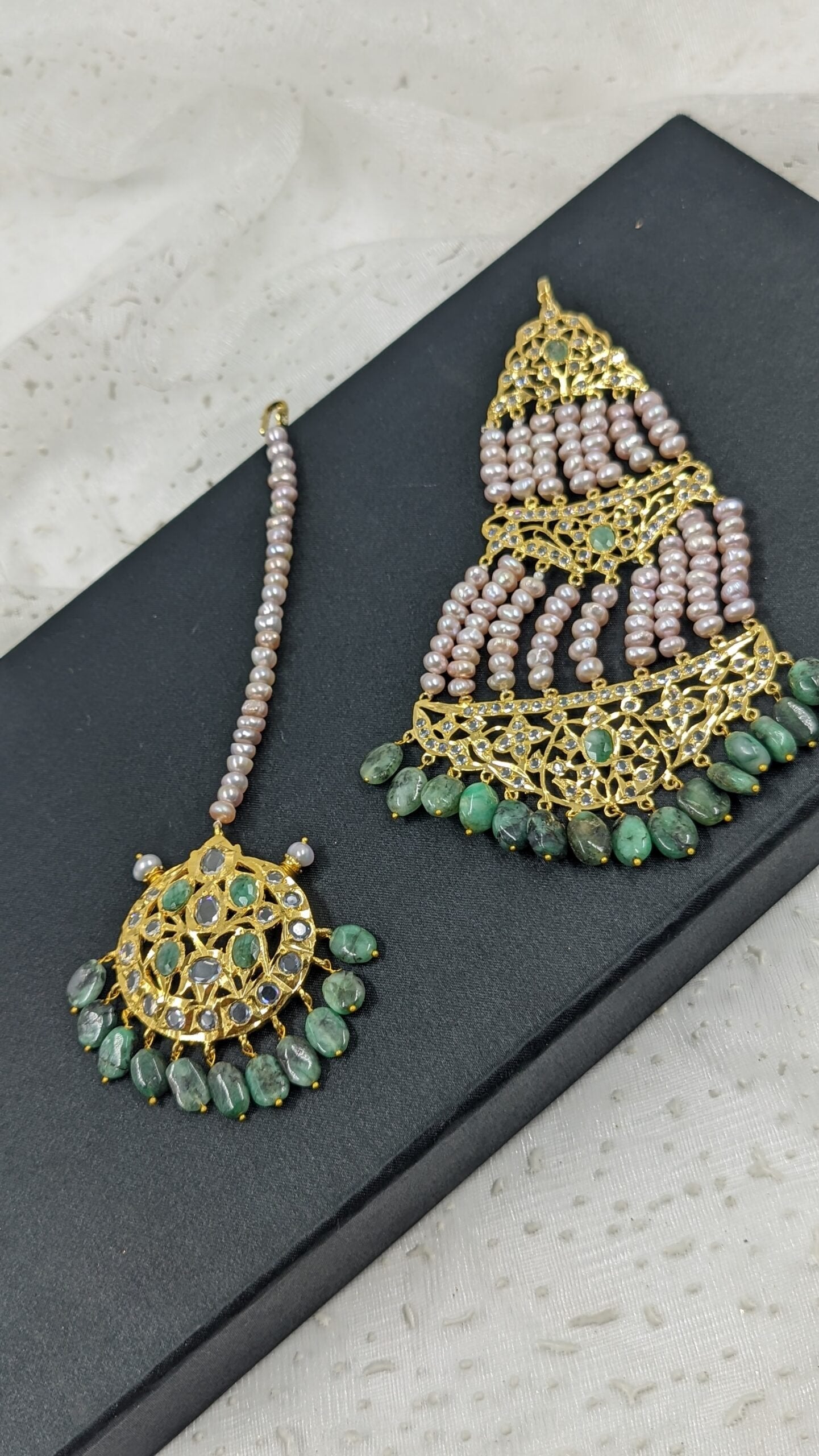 Rukhsana Bridal Set in real Emerald n Real Pearls