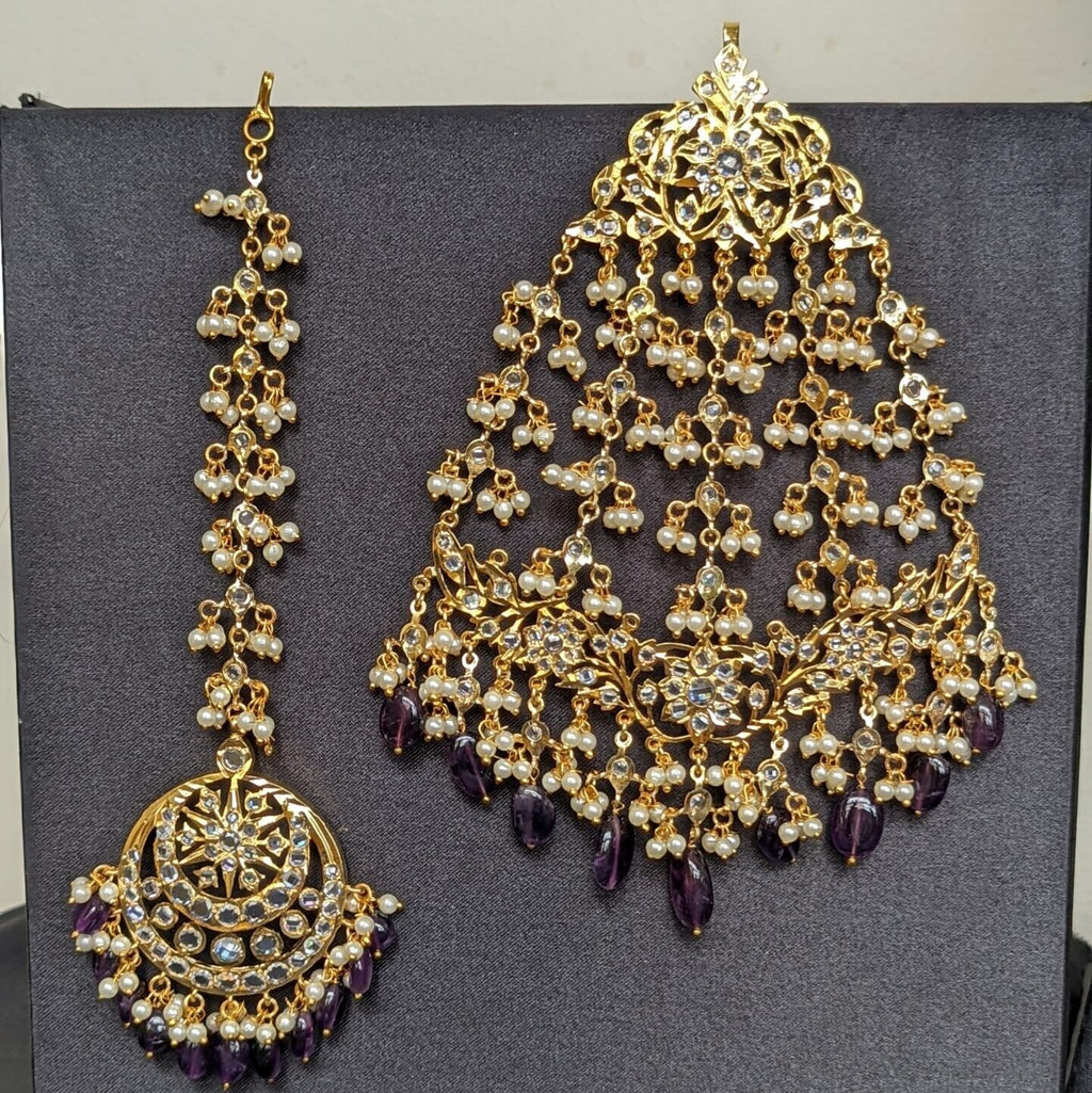 Saadat Jhumar-Tika Set in Real Emerald