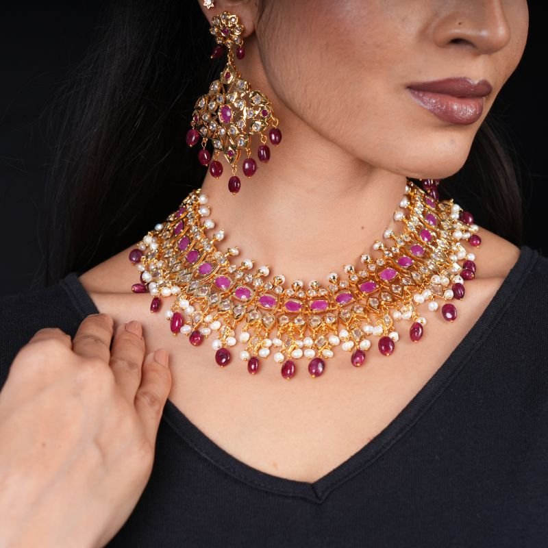 Shabiasta Necklace Set in real Ruby