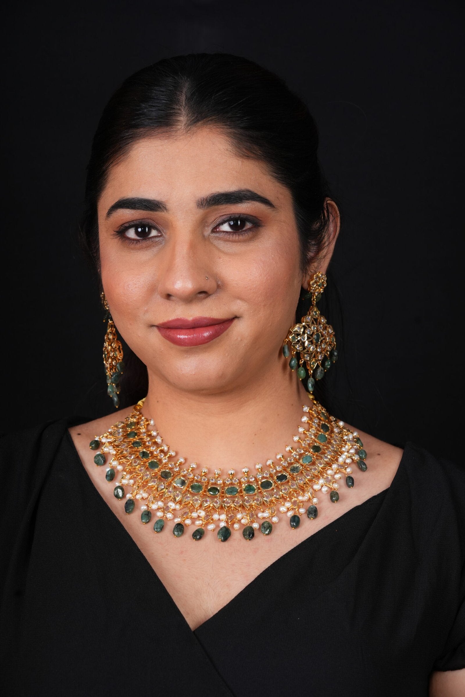 Shabista Necklace Set in Real Emerald