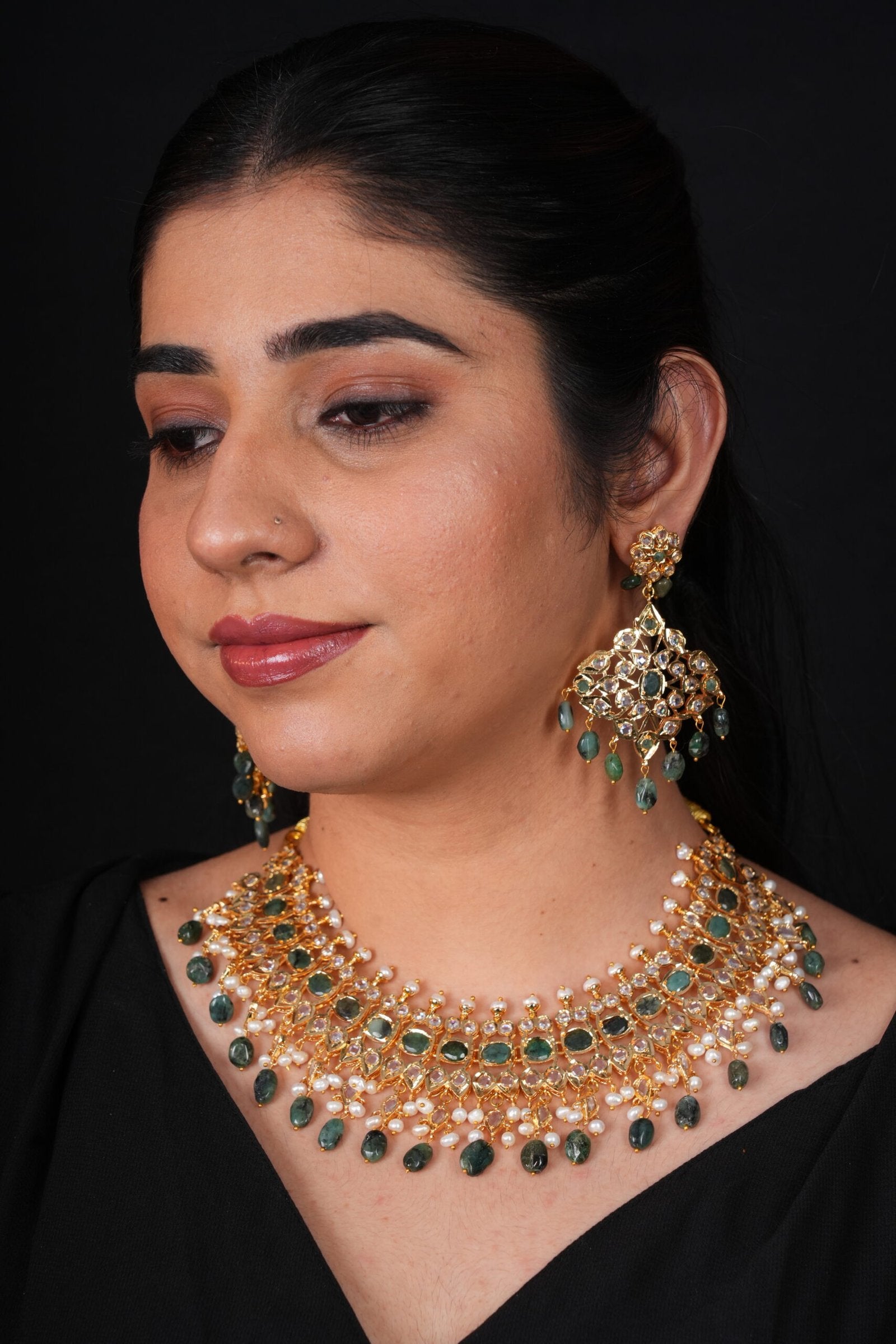 Shabista Necklace Set in Real Emerald