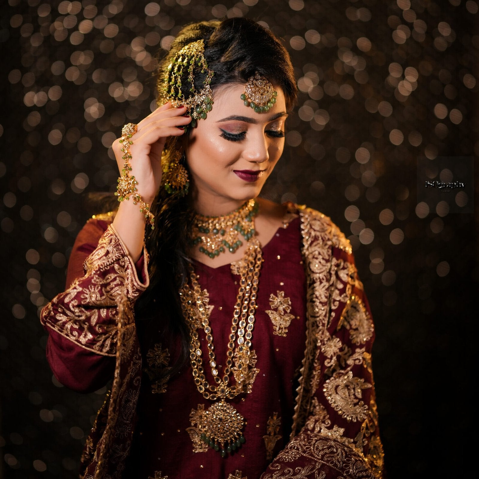 Sidra Bridal Set in Real Emerald/Real Ruby
