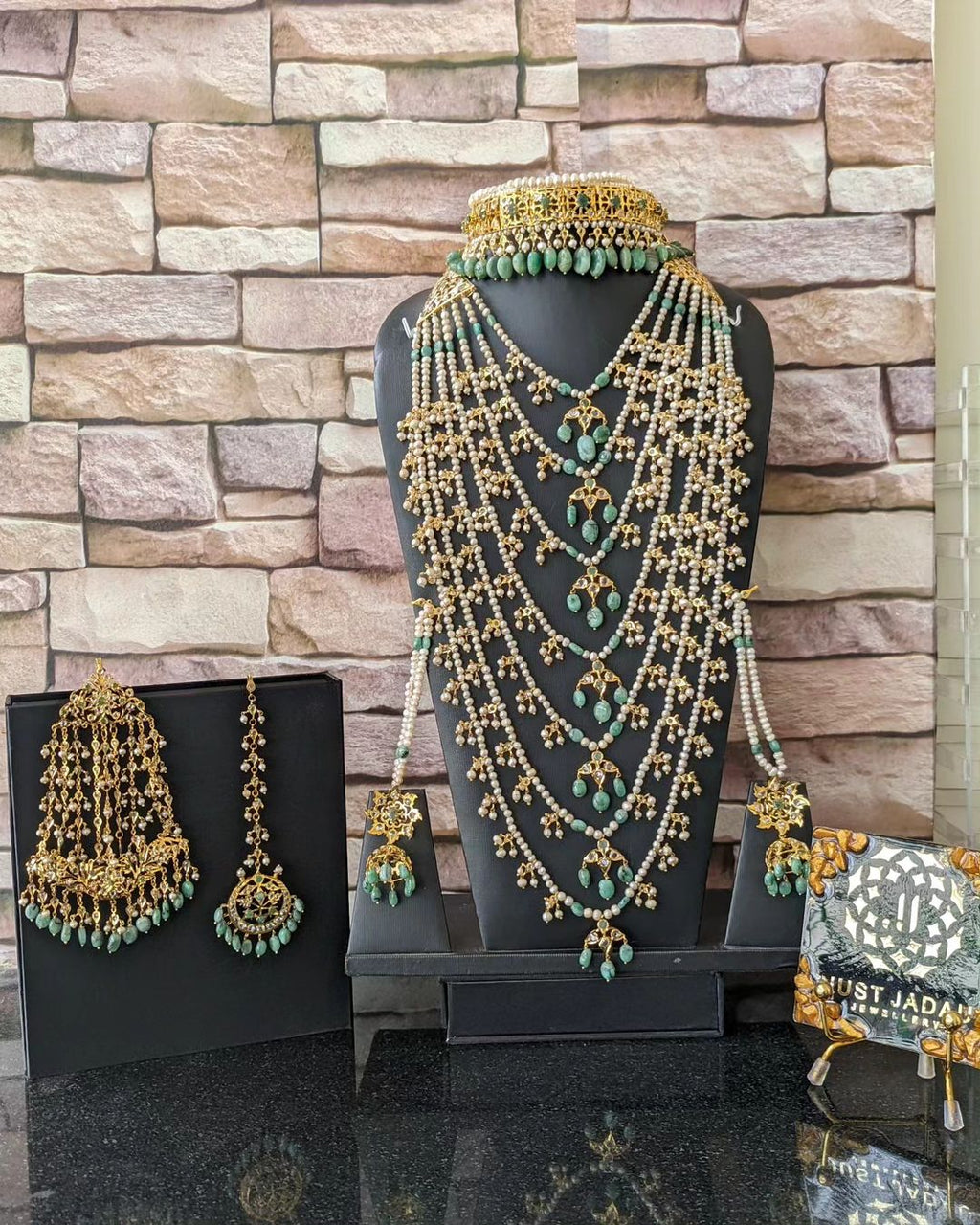 Shafaq Bridal Set in Real Pearls and Real Emerald