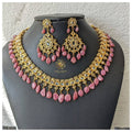 Azleen Necklace Set In antique light Pink Real Ruby