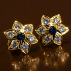 Tara Jadau Stud Earrings in Real Sapphire Stone with Floral Design