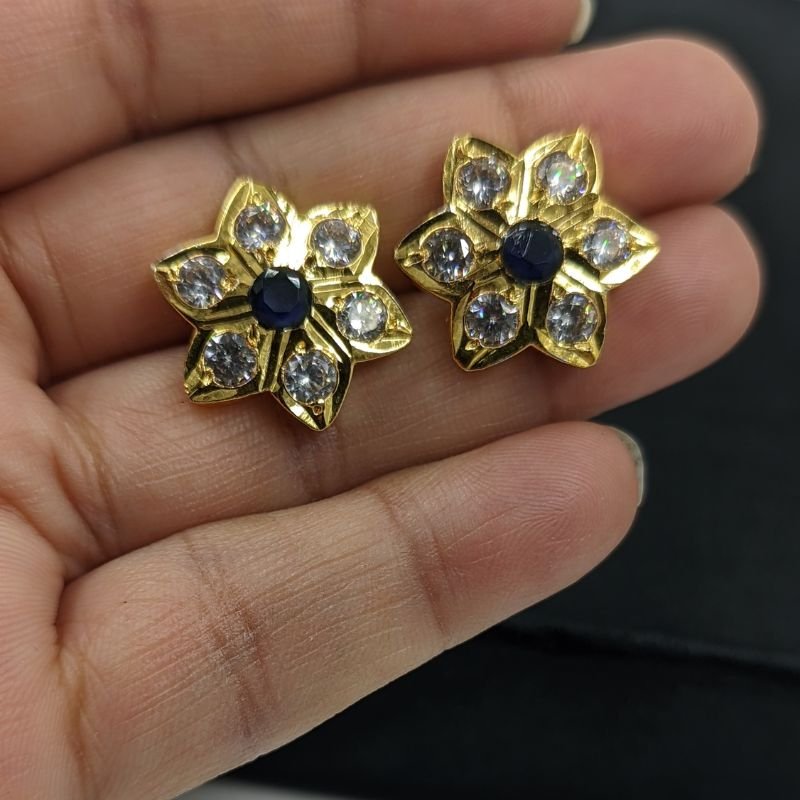 Tara Sapphire Jadau Stud Earrings shown on hand