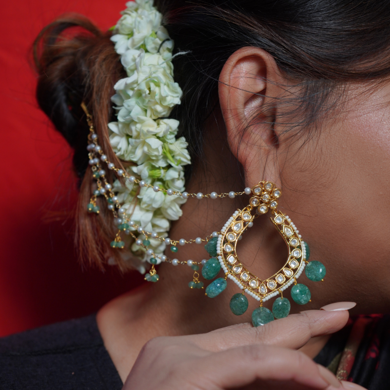 Aiyla Chandbali in Real Emeralds