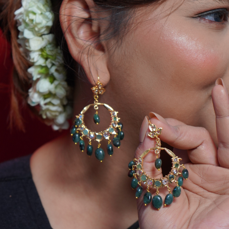 Aishan Chandbali with Real Emeralds