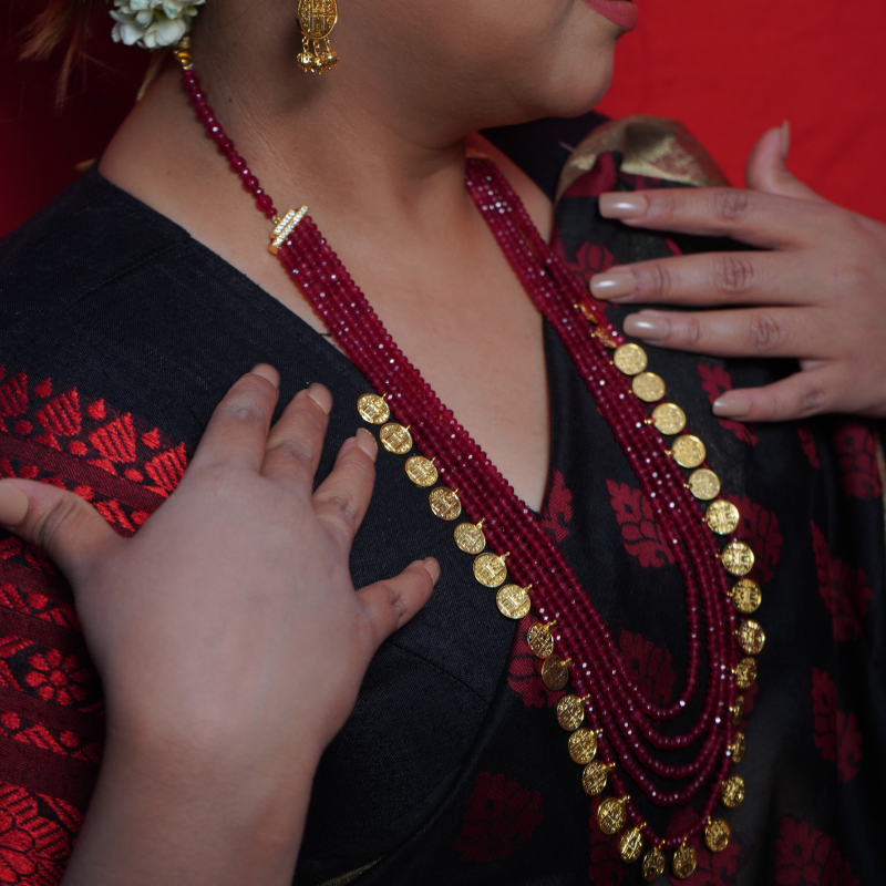 Ashrafi Layered Haar in Ruby Beads