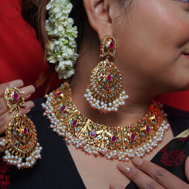 Mina Necklace set in Navratan