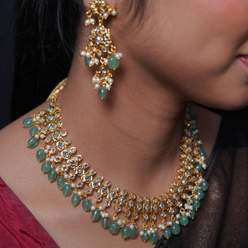 Afroz Necklace Set in Real Emerald