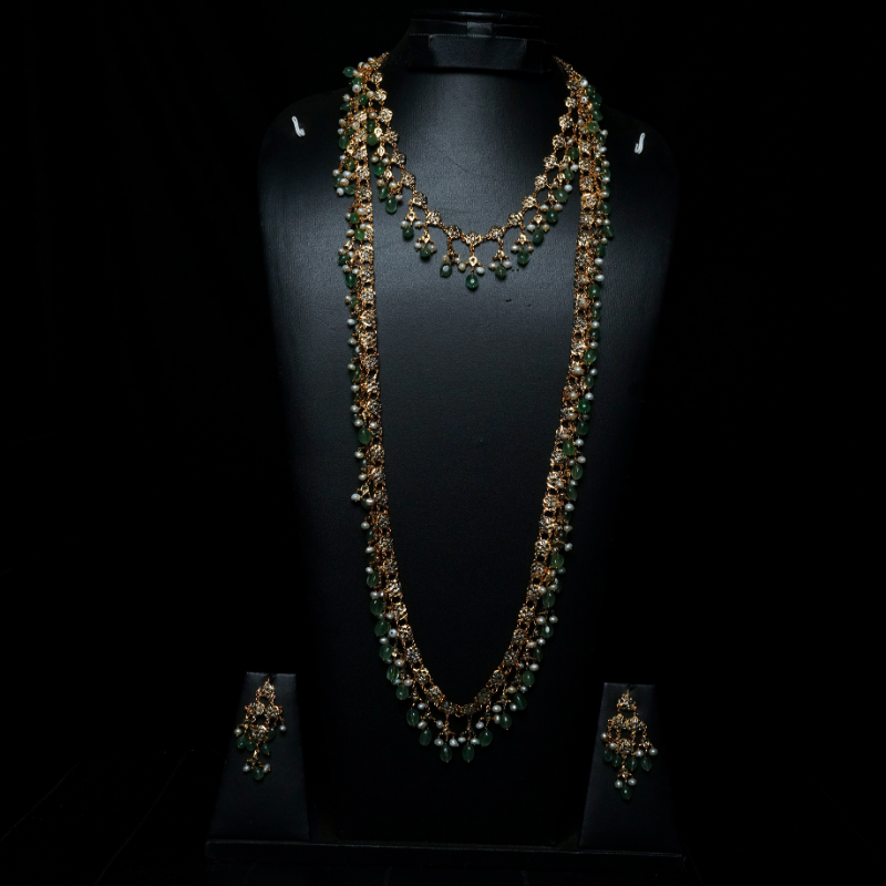 Naila Necklace Combo set in Real Emerald