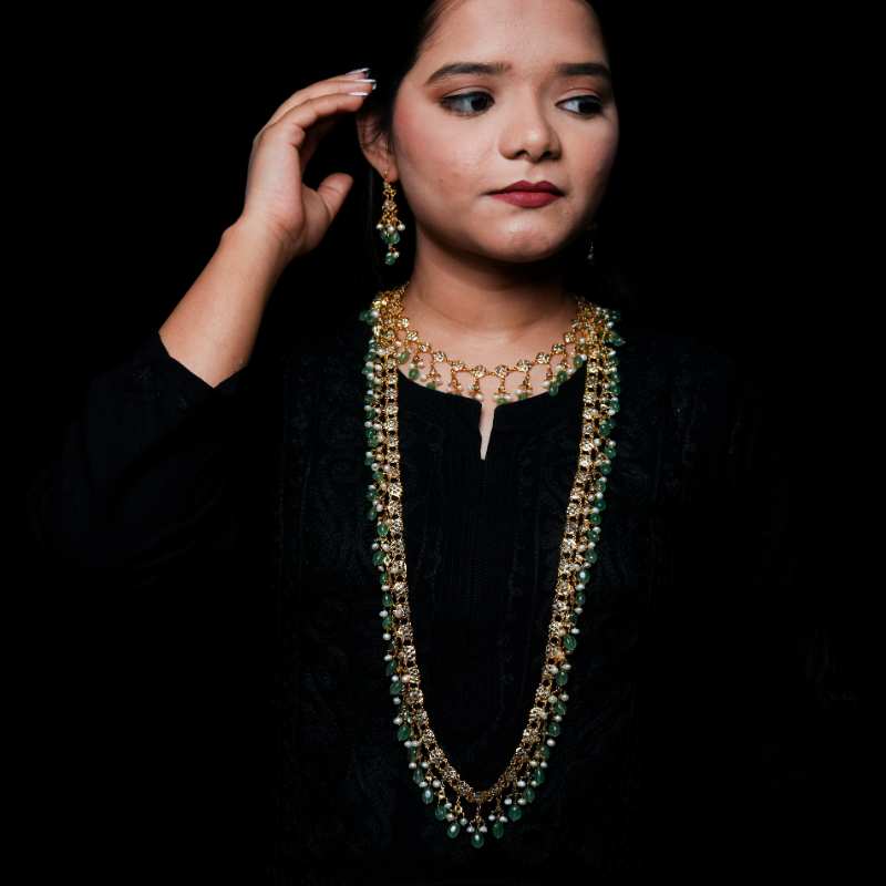 Naila Necklace Combo set in Real Emerald