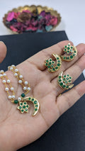 Moon & star  Pendant Set With Finger Ring Emerald
