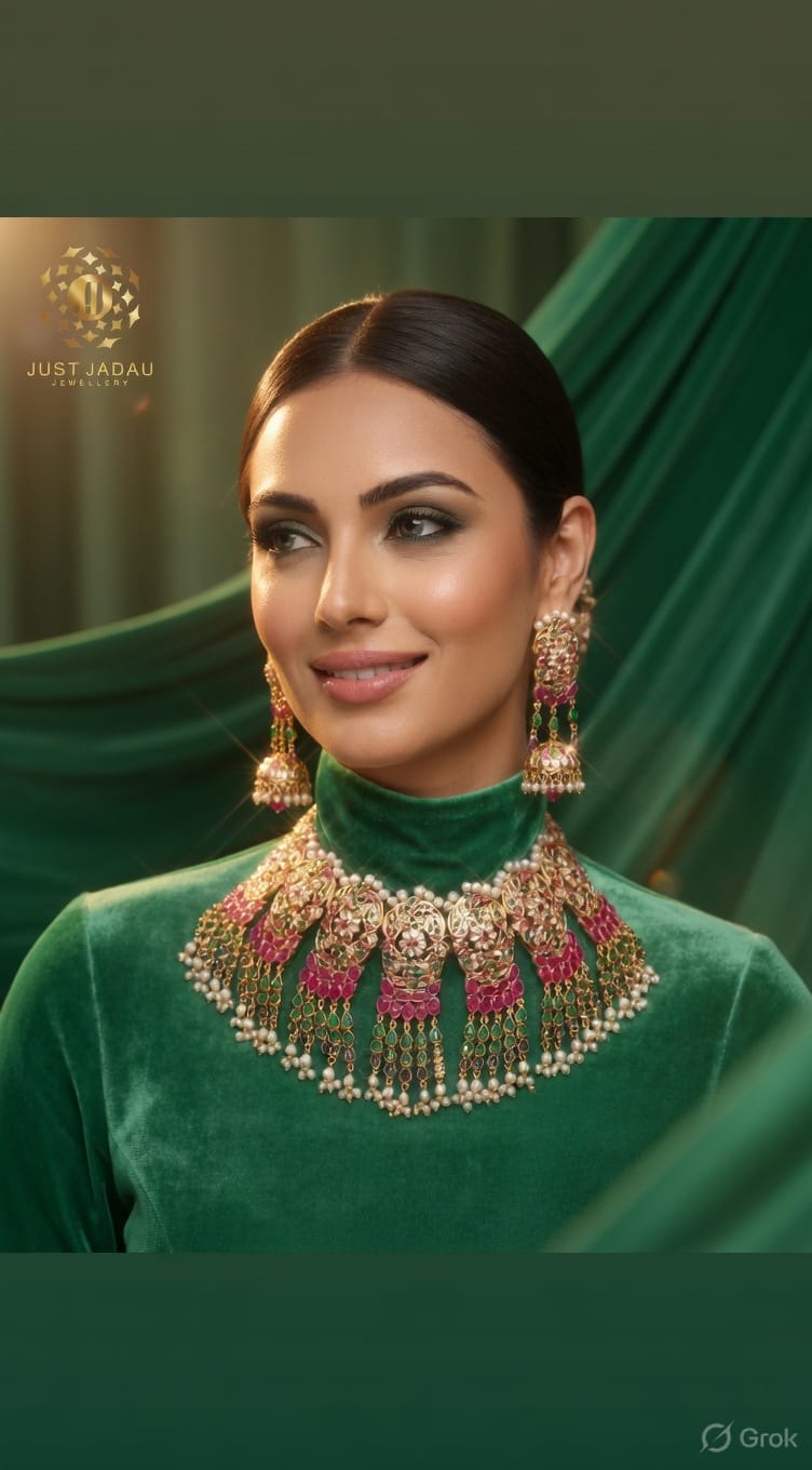 Ariya Jadau Choker Set In Navratan Stone