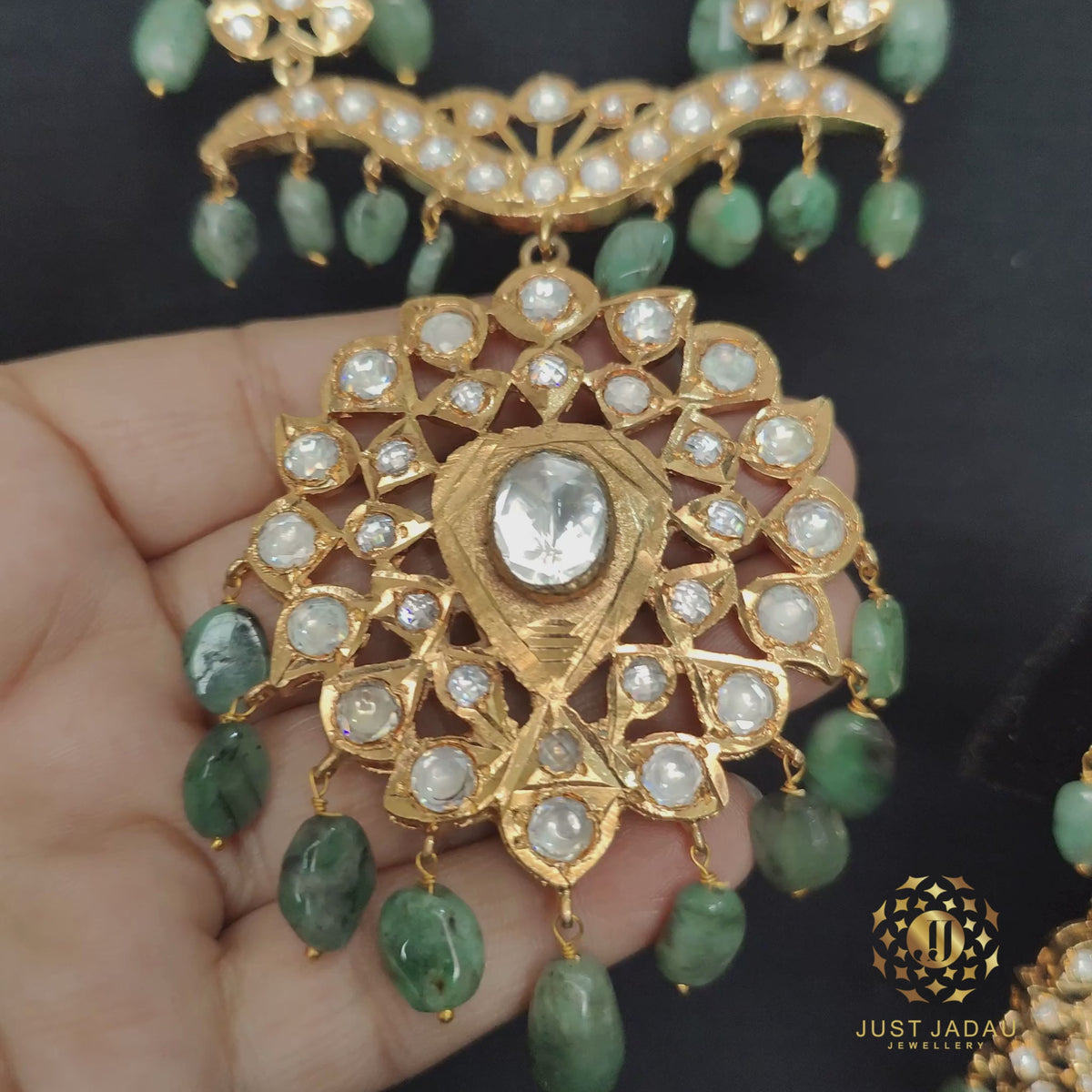 Asif Jahi Haar  in Moissenite, Real Emerald and Real Pearls