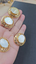 Sadaf Pendant set in mother of pearls with adjustable finger ring With Fresh water Natural Real Pearls String