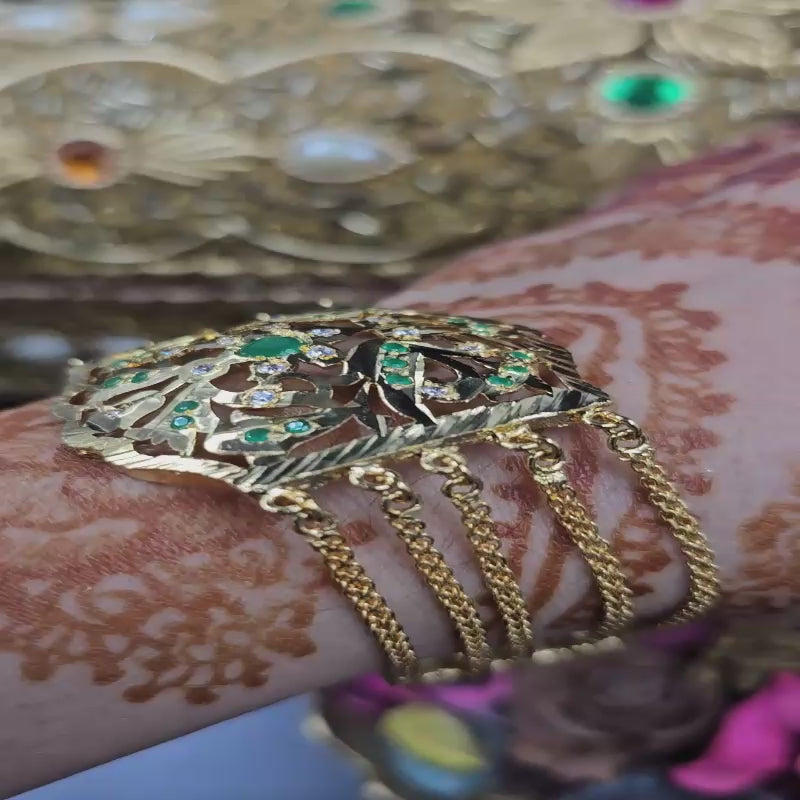 Royal Emerald Jadau Hand Bracelet