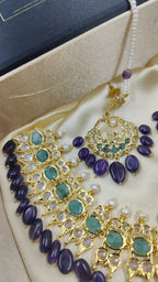Tazkiya Real Amythest, Real Emerald and real pearls necklace set