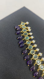 Mehrish Necklace Set in Real Amythest,Emerald & Real Pearls