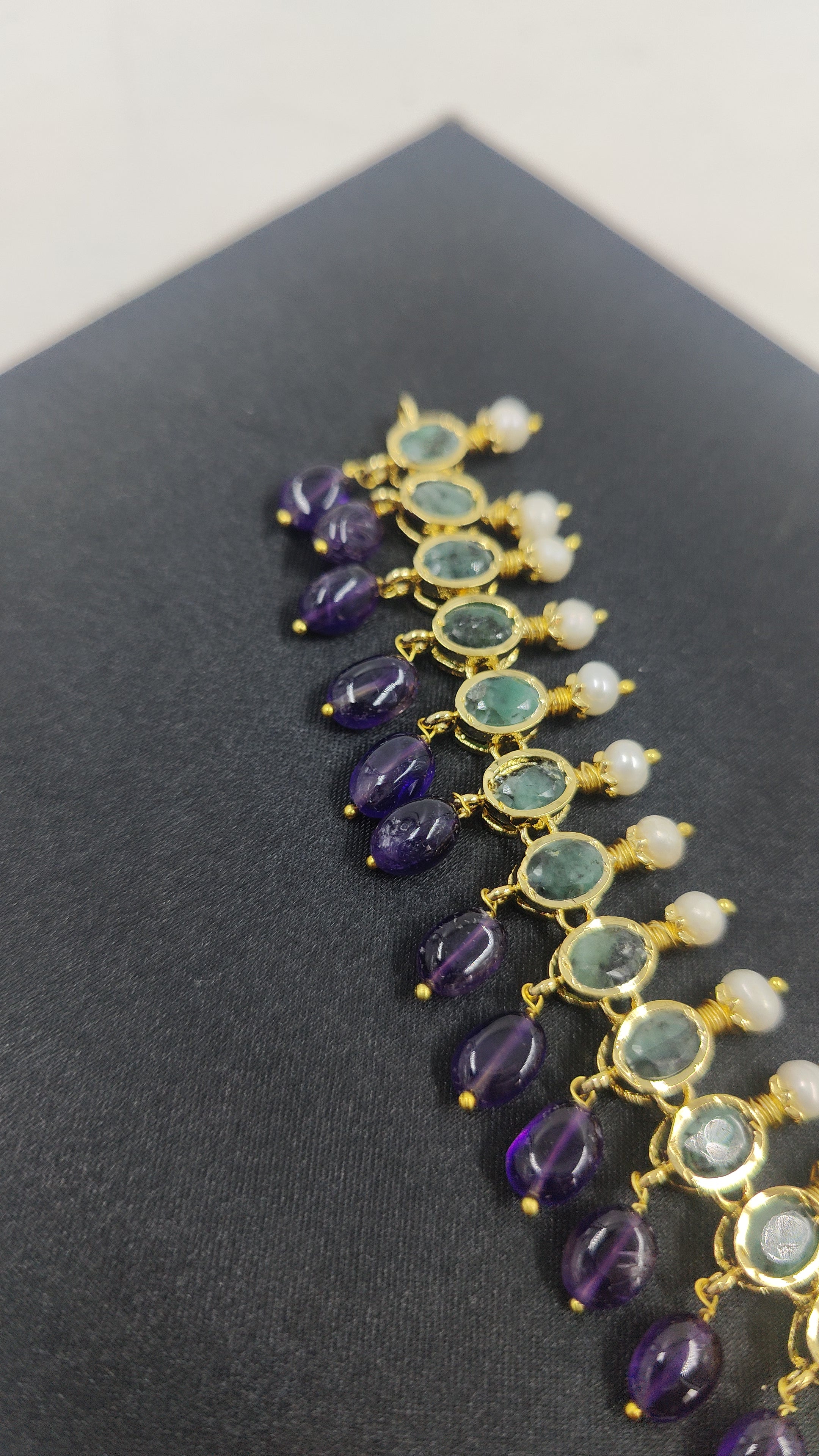 Mehrish Necklace Set in Real Amythest,Emerald & Real Pearls