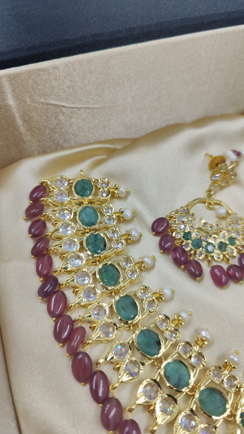 Tazkiya Real Ruby, Real Emerald n Real Pearls necklace set